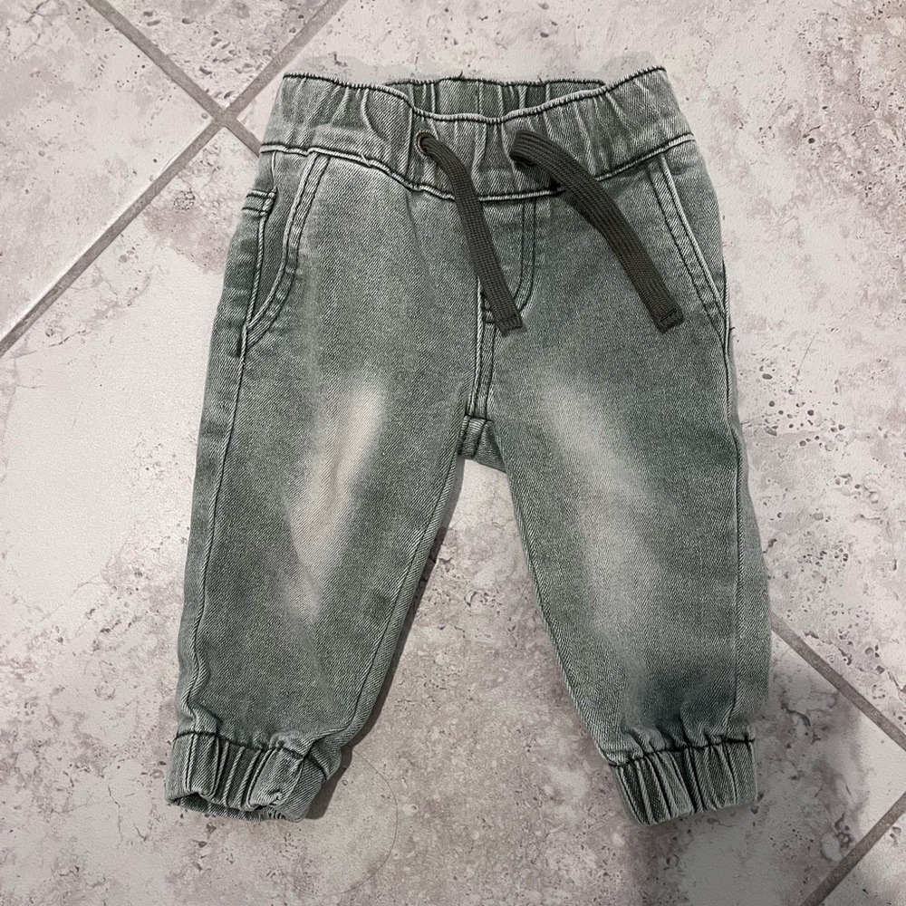 Little Bipsy green denim joggers 0-3 months